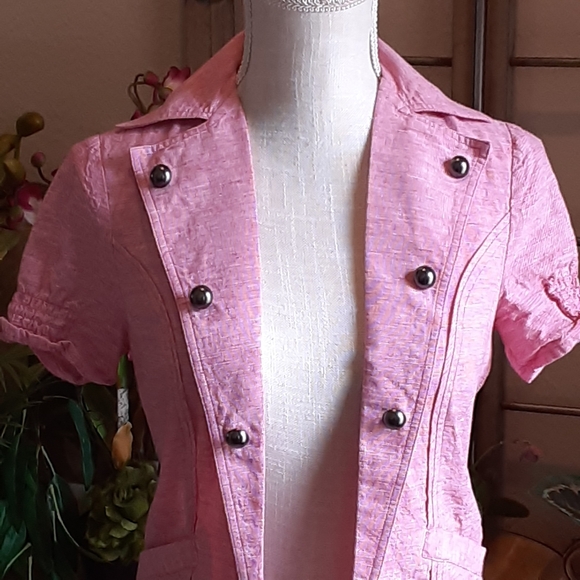 G by GUESS XS Micro Check Elasticized Back Bolero Jkt. LINEN BLEND - Picture 1 of 10